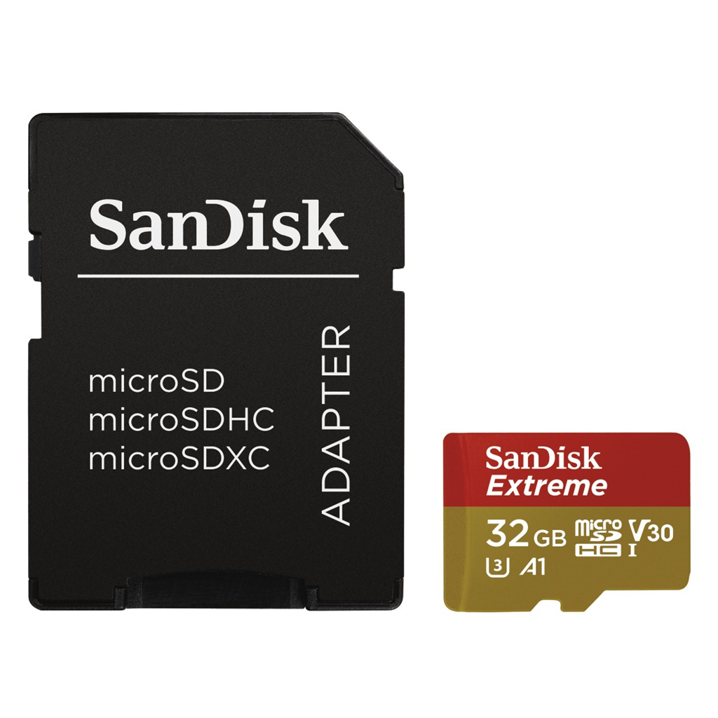SanDisk 173417  Extreme micro SDHC 32 GB 100 MB s A1 Class 10 UHS-I V30, adapter